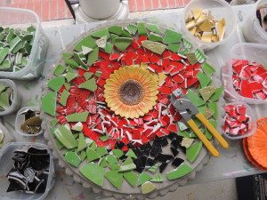 Poppy Birdbath mosaic pieces