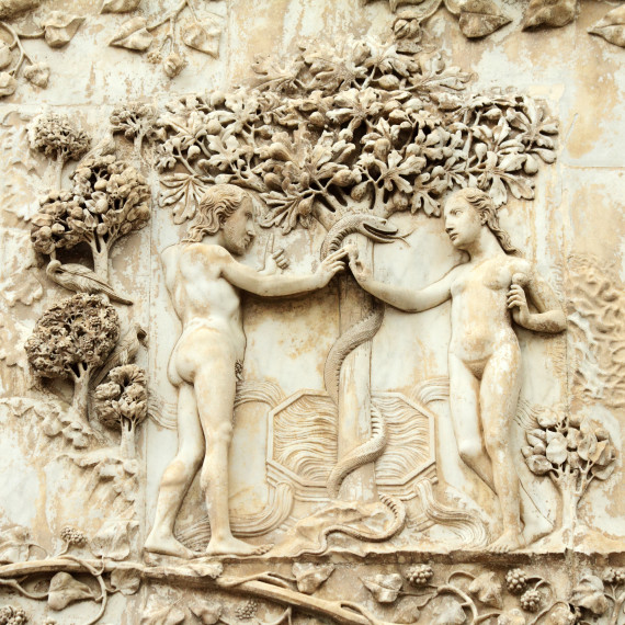 Adam and Eve, the original sin - marble relief on the Orvieto Ca