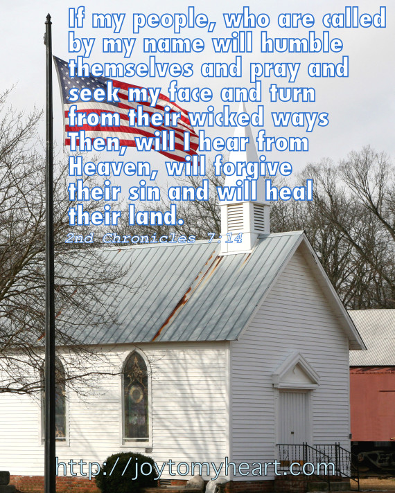 American Flag In Front Of An Old Church
